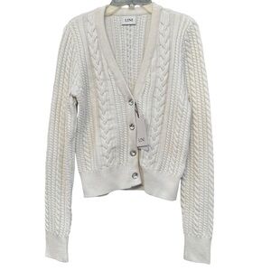 LINI Ivory Cable Knit Cropped Cardigan Crystal Buttons | Women’s S
